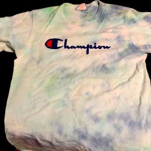 Custom tie dye champion shirt green and blue